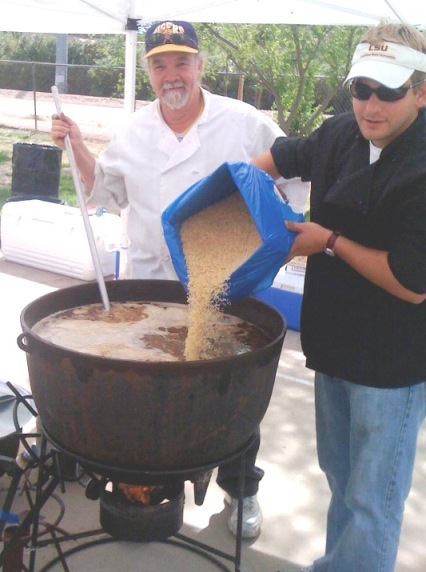 Myself and Sean Dieffenbaugher add rice to the Jambalaya