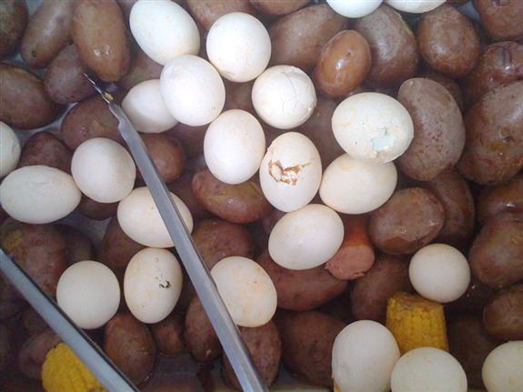 Hard Boiled Eggs in Crawfish Boil