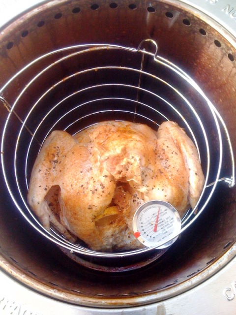Turkey starting to cook.... check out the seasoned inter lining.