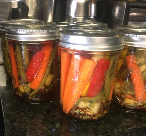 Pickled Carrots, Ripe Jalepenos, Baby Corn, Garlic and Green Sting Beans
